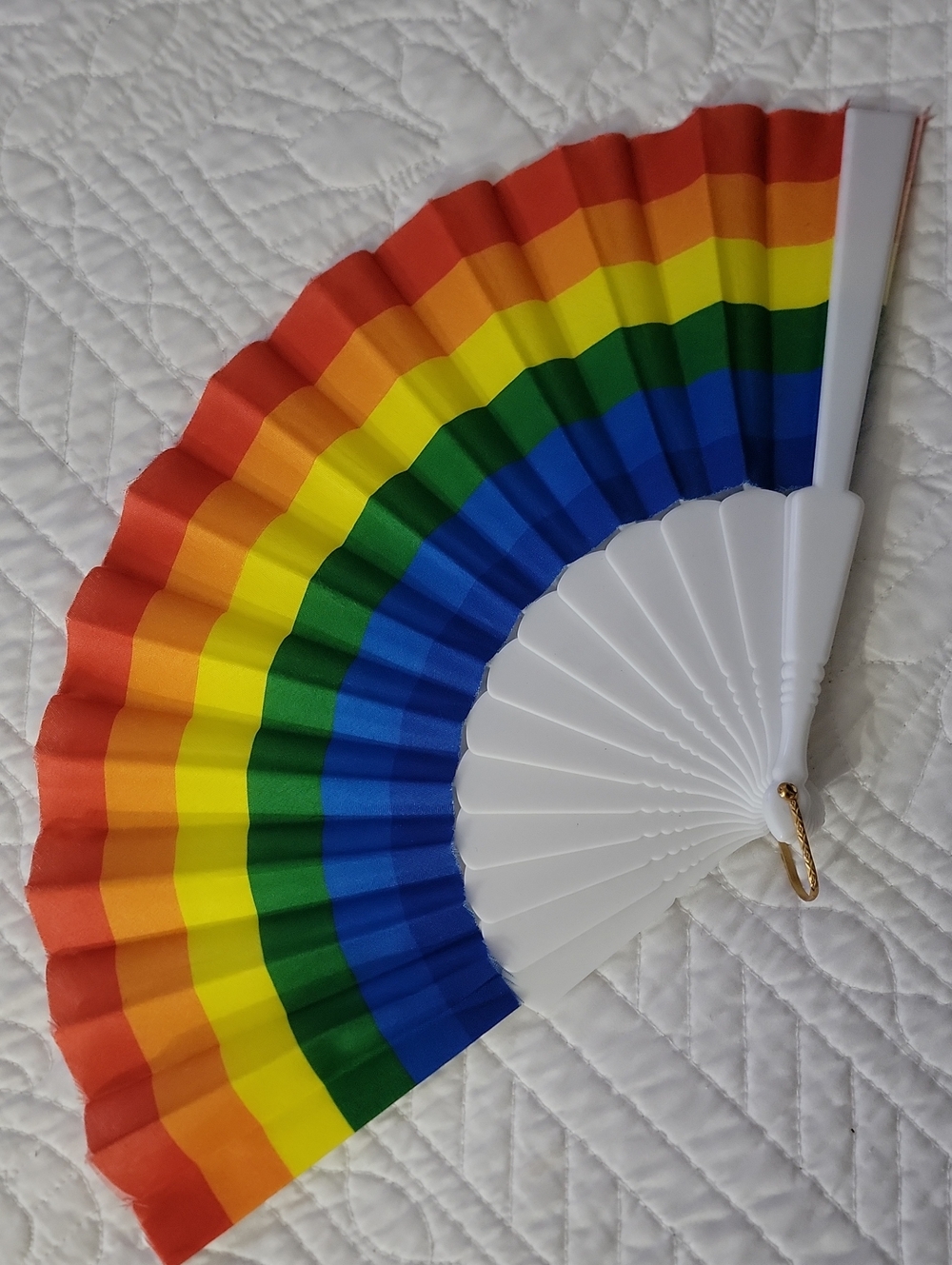 🐞4/$10🐞 Vibrant Rainbow Pride Folding Hand Fan - White Plastic Frame